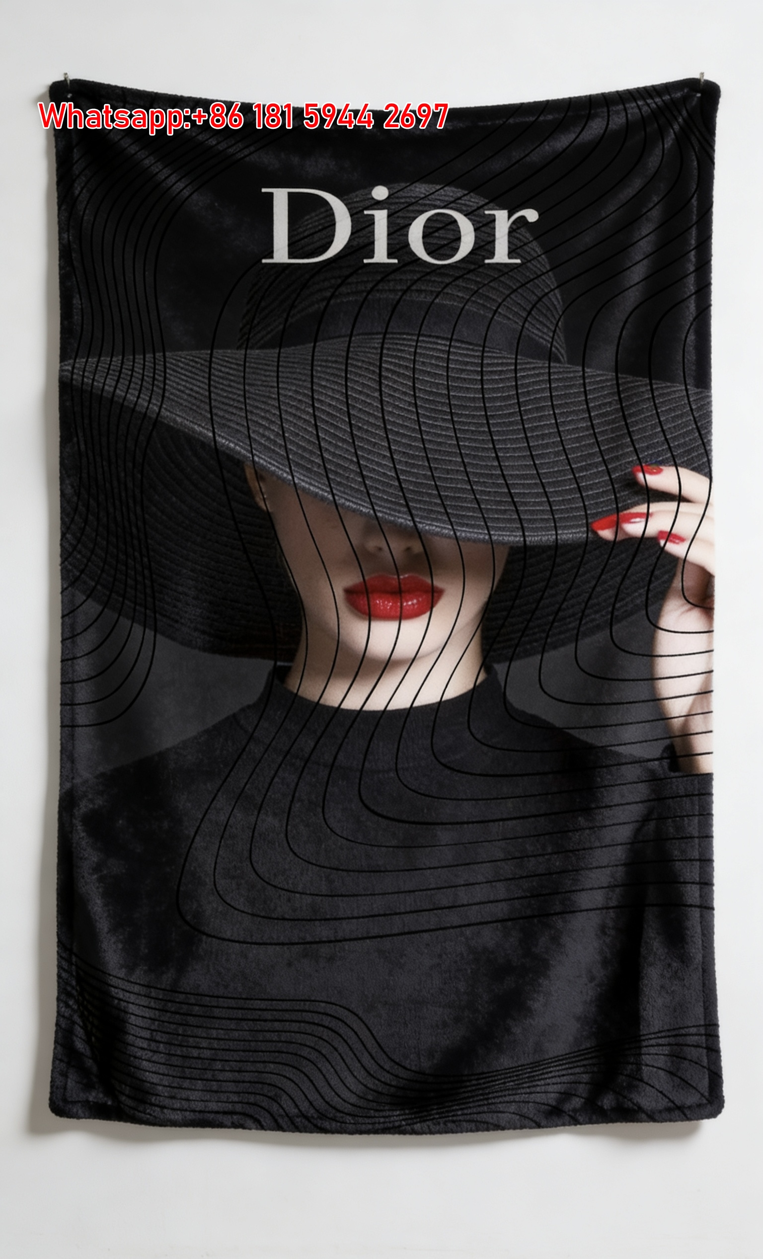 Dior Elegant Wide Brim Hat Lady Flannel Blanket Throw Sofa Decor D124